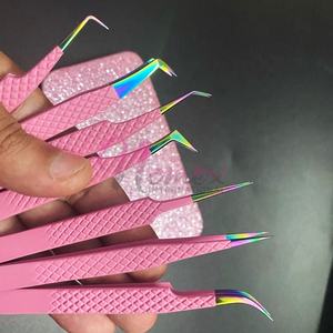 Ensemble de pinces à extensions de cils en acier inoxydable rose bébé Plasma Multi Points Outils professionnels de salon de cils Léger - Product Image 5