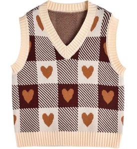 Suéter Escolar Transpirable Estilo Uniforme, Cuello en V, Sin Mangas, con Rayas, Tejido, para el Aula Diaria - Product Image 1