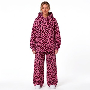 Conjunto de Sudadera con Capucha y Pantalones Anchos con Estampado de Leopardo para Mujer, Estilo Urbano, Oversize, Manga Larga, Dos Piezas - Product Image 6