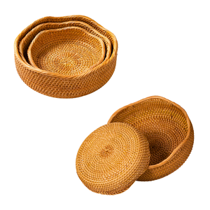 Premium Eco-friendly Handmade Wicker <b>BREAD</b> RATTAN <b>BASKET</b> / TRAY with Scalloped Weaving Detail Handmade Home Accessory - Product Image 1