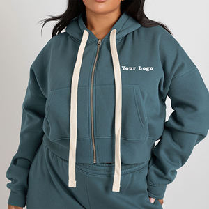 Sudadera con Capucha y Cremallera para Mujer, Color Sólido, Forro Polar, Manga Larga, Transpirable, con Logotipo Frontal, para Otoño - Product Image 1