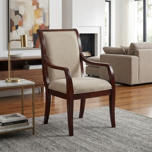 Fauteuil de salle à manger classique en bois massif, dossier haut, tissu rembourré, chaise d'appoint pour hôtel, restaurant, mobilier d'ambiance artistique pur - Product Image 2