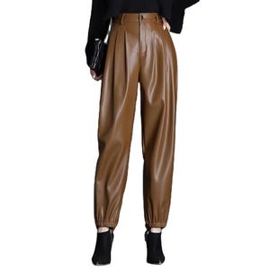 Automne et hiver nouvelle mode version coréenne de pantalon de radis mince taille haute décontracté, pantalon en cuir véritable à taille élastique femmes - Product Image 1