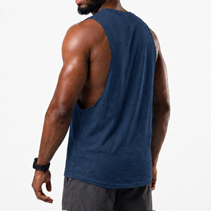 Camiseta sin mangas de algodón azul marino para hombre, cuello redondo, color sólido, informal, transpirable, de punto, de secado rápido y ecológica. - Product Image 4