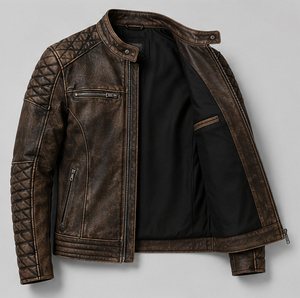 Vintage Cafe <b>Racer</b> Leather <b>Jacket</b> Urban Style Men's Vintage Cafe <b>Racer</b> Leather <b>Jacket</b> Available In All Colors & Design - Product Image 3