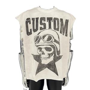 T-shirt sans manches en coton 100% personnalisé avec impression DTG, motif graphique jumbo, lavage à l'eau sale, lavage à l'acide, débardeur - Product Image 1