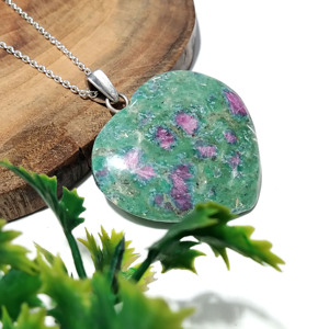 Natural <b>Ruby</b> Fuchsite Charm Pendant <b>Necklace</b> Handmade 925 Sterling Silver Bohemian Style Geometric Design Trendy Unisex Jewelry - Product Image 3