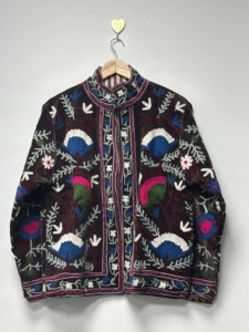 Handmade <b>Velvet</b> Suzani Embroidered Bomber <b>Jacket</b> <b>Women</b> Floral Pattern Open Front Reversible Eco-Friendly Breathable 100% Cotton - Product Image 2