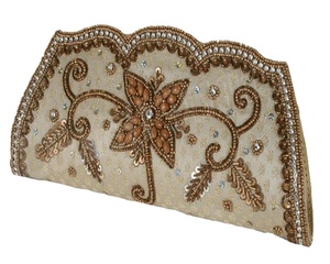Lowellcraft L-5 Beaded Satin <b>Clutch</b> Evening Bag with Floral Embroidery and Sparkling Rhinestones for Party Use - Product Image 1