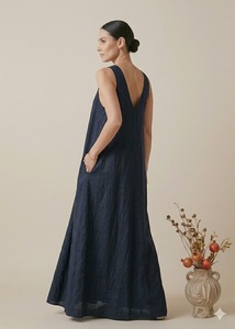 Vestido Largo de Estilo Vintage para Mujer, Sin Mangas, Cuello en V, Corte Holgado, Transpirable, Ropa Formal de Verano, Tela Personalizada OEM - Product Image 3