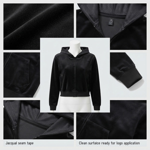 Wholesale Women's Velvet Hoodie Zipper up Full Sleeve Slim Fit Winter Outdoor Casual Wear High Quality <b>Sweatshirt</b> Pockets - Product Image 4