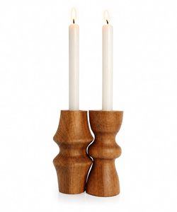 Handmade Durable Wooden <b>Tall</b> Candle Holder Set Polished Brown Round Candle Stands for Home Decoration Christmas Wedding <b>Table</b> - Product Image 1