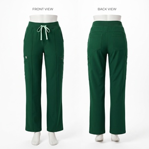 Pantalon de travail pour femmes en tissu tissé 180 GSM coton polyester rose poudré, avec poches utilitaires, design à panneaux, broderie personnalisée, logo imprimé, pour hôpital - Product Image 5