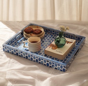 Plateau de service élégant en os incrusté, design personnalisable, plateau de petit-déjeuner en os incrusté de taille personnalisable, fabriqué à partir d'os naturel selon la technique mogole - Product Image 2