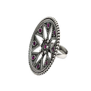 925 Sterling Silver Adjustable Ring Vintage Style Statement Boho Jewelry <b>Oxidized</b> With Multi Ruby Gemstone In Small Round Shape - Product Image 1