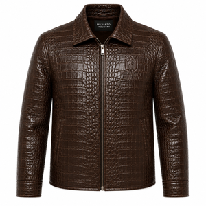 Chaqueta de Cuero de Oveja 100% Genuino de Lujo |   Chaqueta de Cuero Premium para Hombre con Logotipo Grabado en Relieve de Cocodrilo Marrón Personalizada para Invierno | OEM ODM - Product Image 1