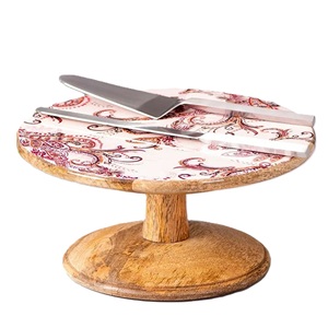 Round Wooden <b>Cake</b> <b>Stand</b> With Paisley Pattern Non-Stick Surface 2-Piece <b>Set</b> - Product Image 1