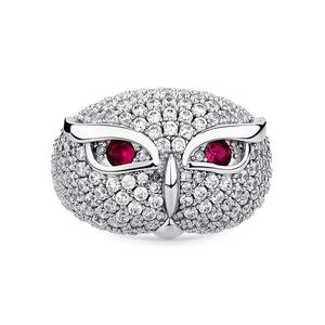 Anillo de Lujo con Diseño de Búho, Oro Blanco, Diamantes, Ojos de Rubí, Corte Brillante Redondo, Piedra Natural Certificada por GIA, Joyería Unisex para Regalo - Product Image 2
