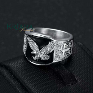 Anillo de Sello de Plata 925 para Hombre con Diseño de Águila, Diamante Cultivado en Laboratorio, Baño de Rodio, Engaste Pavé, Clásico para Uso Diario - Product Image 4