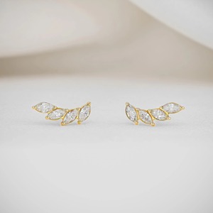 18k Gold Plated Diamond Marquise <b>Stud</b> <b>Earring</b> Graduated Cluster Design Sparkling Natural Diamond Pair Women's Fine Jewelry - Product Image 3