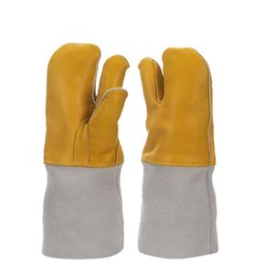 ถุงมือหนังวัวสามนิ้วสำหรับงานหนัก  ขอบหนังแยกส่วน  นิ้วโป้งแบบคีย์สโตน  สำหรับงานเชื่อมและงานอุตสาหกรรม - Product Image 1