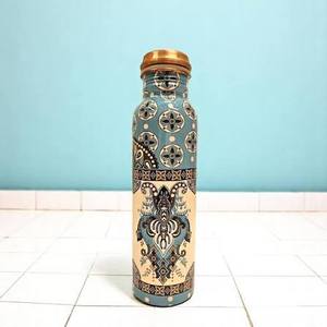 Bohemian Pattern <b>Metal</b> <b>Water</b> <b>Bottle</b> With Gold Lid Portable Travel Drinkware - Product Image 1