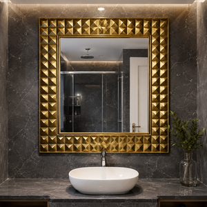 Gold Geometric Bathroom <b>Mirror</b> with 3D Pyramid Frame for Modern Marble Vanity Interior Decor - Product Image 1