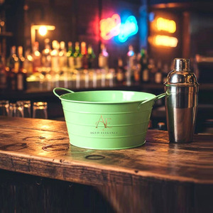 Cubo de hielo moderno de acero galvanizado verde menta con asas laterales, bañado en polvo, para bebidas en bares, bodas y fiestas - Product Image 1