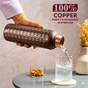 Copper Water Bottle Hexagon Pattern Reusable Travel <b>Mug</b> Single Wall Adults Minimalist Design - Product Image 1