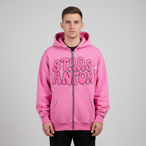 Wholesale Heavyweight 350 Gsm Knitted Cotton Oversized Hoodie <b>Men</b> Breathable Eco-friendly Custom Screen Logo Zipper-up Winter - Product Image 3