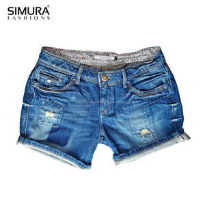 Shorts en jean déchirés taille haute pour femme SIMURA, style décontracté d'été, en coton délavé vintage - Product Image 3