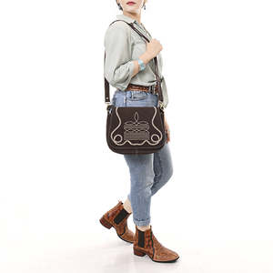 Bolso bandolera bohemio de gamuza bordado para mujer, bolso de hombro con cierre de cierres y correa larga - Product Image 2