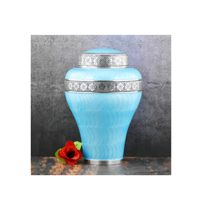 Urne funéraire de luxe en marbre bleu-noir métallisé avec bordure argentée, faite à la main, écologique, décorative, pour cendres commémoratives - Product Image 3