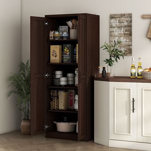 Dispensa da Cucina Indipendente a 2 Ante, 160 cm, in Legno di Ciliegio Cinnamon con 2 Ripiani Regolabili per Sala da Pranzo - Product Image 2