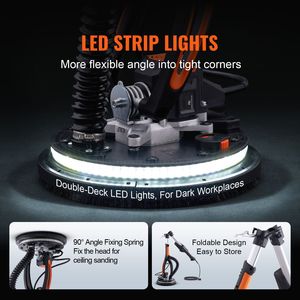 Levigatrice Elettrica per Cartongesso con Motore Brushless da 800W, Velocità Variabile 1000-2300 RPM, Levigatrice Pieghevole per Soffitti e Pareti - Product Image 4