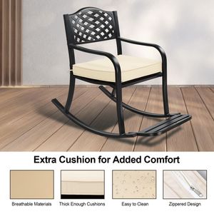 "<b>Stackable</b> Weatherproof Metal Rocking <b>Chair</b> with Cushion for Patio and <b>Outdoor</b> Use" - Product Image 4