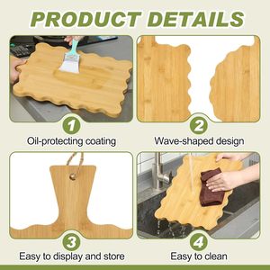 Ensemble de 2 planches à découper en bambou festonnées avec poignée, planche à découper en bambou à bords ondulés, planche à servir le pain, vente en gros - Product Image 3