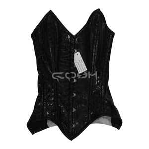 Corsé de vinilo brillante de PVC negro con textura de cocodrilo, corsé gótico con cuello en V y cintura ceñida para mujer - Product Image 1