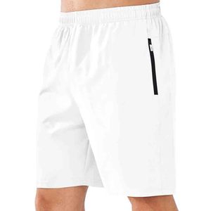 <b>Men's</b> <b>White</b> Solid Quick Dry Board <b>Shorts</b> Elastic Waist Zipper Pocket Casual Workout Running <b>Shorts</b> - Product Image 1
