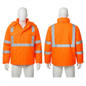 Veste de travail d'hiver en toile de polyester robuste 340 GSM, lavée, avec panneau réfléchissant orange et logo gaufré sur le devant - Product Image 3