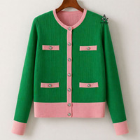 HMR Alpha |   Kapa |   Pull en tricot d'hiver éco-responsable pour femmes Alpha New Design, col rond décontracté, rose et vert, avec boutons