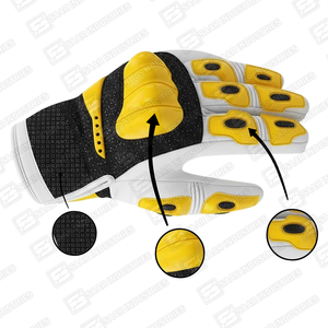 SAAR INDUSTRIES White Yellow Leather Full Finger Motorcycle <b>Gloves</b> Breathable <b>Touch</b> Screen Non-Slip Hook Loop Closure Palm - Product Image 6