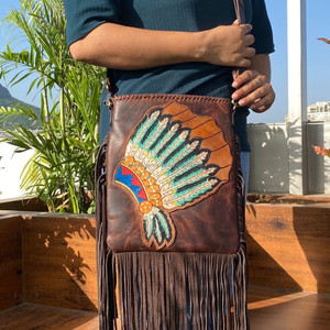 New Hot Selling Hand Tooled Genuine Leather <b>Large</b> Fringe <b>Crossbody</b> <b>Bags</b> for Women's Western Floral Pattern Concealed Carry Purse - Product Image 2