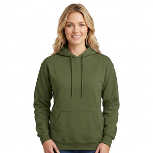 Sudadera con Capucha para Hombre, Color Verde Oliva, Corte Regular, Felpa de Algodón, Diseño Casual de Color Sólido con Bolsillos, Ropa de Otoño - Product Image 3