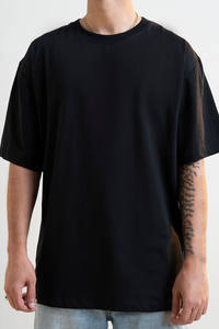 T-shirt noir oversize à col rond, manches courtes, coupe décontractée, style streetwear décontracté, vente en gros - Product Image 5