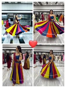 Color Block Embroidered Lehenga Set Block Print Skirt and Tank <b>Top</b> Traditional <b>Indian</b> Pakistani Outfit Festival Wear - Product Image 2
