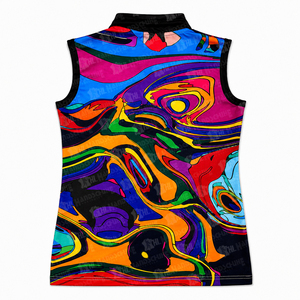 Camiseta de Golf para Mujer al Mejor Precio, Sin Mangas, Estampado Abstracto, Cierre Frontal con Cremallera, Deportiva, de Secado Rápido, 100% Poliéster Tejido - Product Image 3