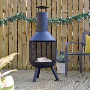 Brasero extérieur à bois avec écran en maille et cheminée, chauffage de patio pour jardin et camping - Product Image 3