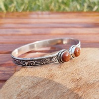 Bracelets manchette en laiton plaqué or et argent, sertis de pierres précieuses en grès doré, unisexe, classique, pour la guérison spirituelle et la pleine conscience, cadeau