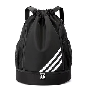 Unisex Customisable Striped Basketball <b>Drawstring</b> <b>Backpack</b> Waterproof School Bag for Students Casual Sports Use Trolley Logo - Product Image 2